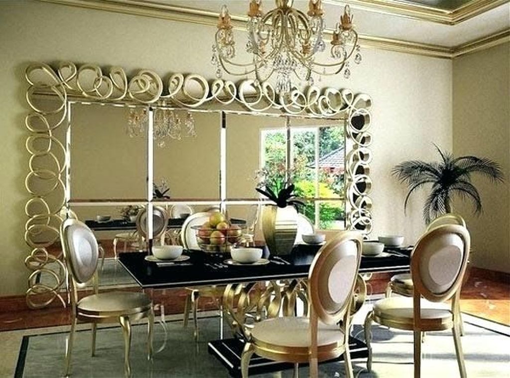 decorative mirrors behind dining room