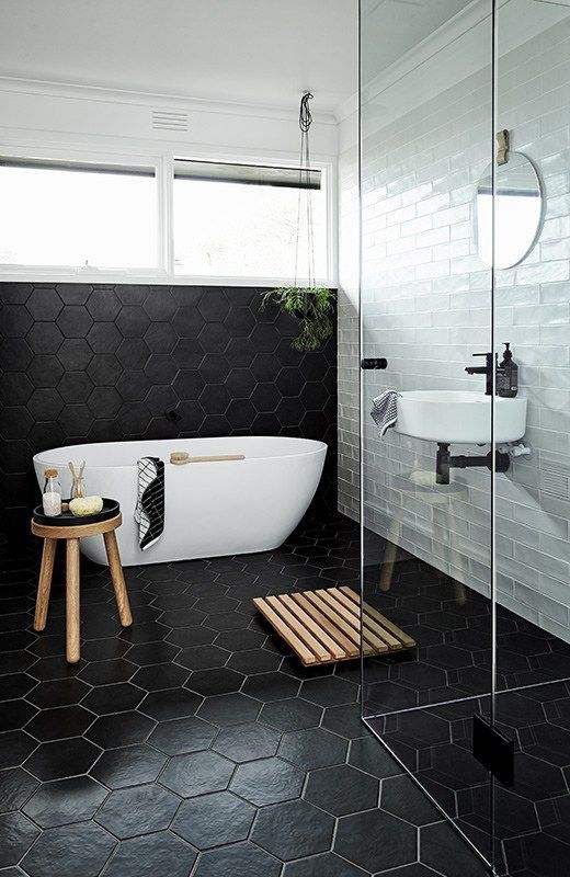 Black Hexagon Tile Bathroom